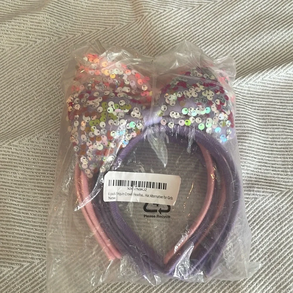 New pink and purple sequin headbands set of six new in bag